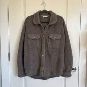 Gray Teddy Shacket | Button-Up Jacket | Size M/L